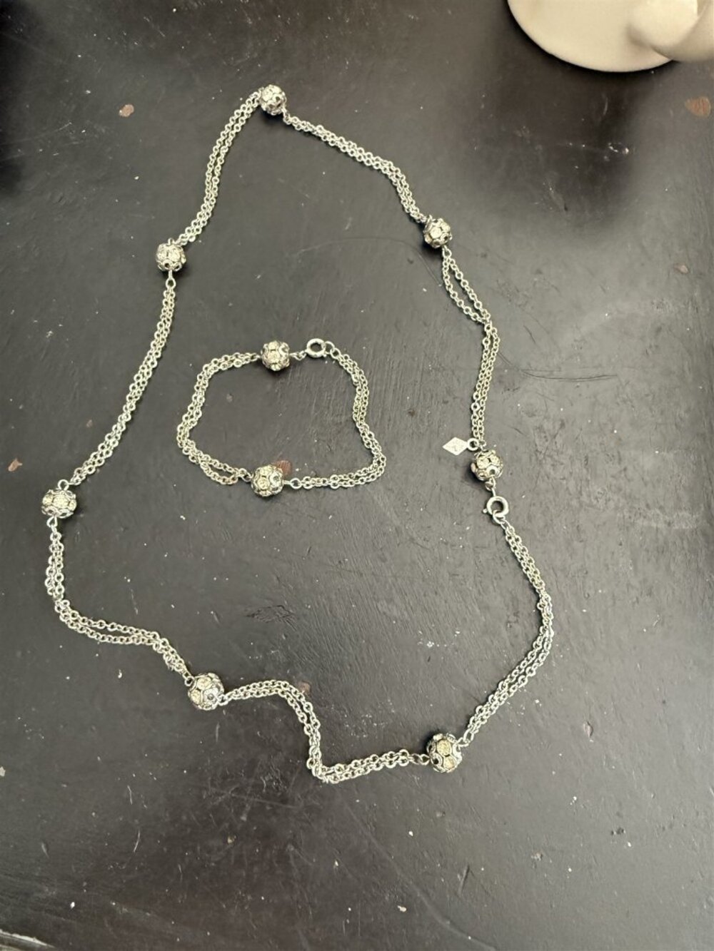 Sarah Coventry CHAIN O LITES RHINESTONE NECKLACE Bracelet Disco Ball Silvertone
